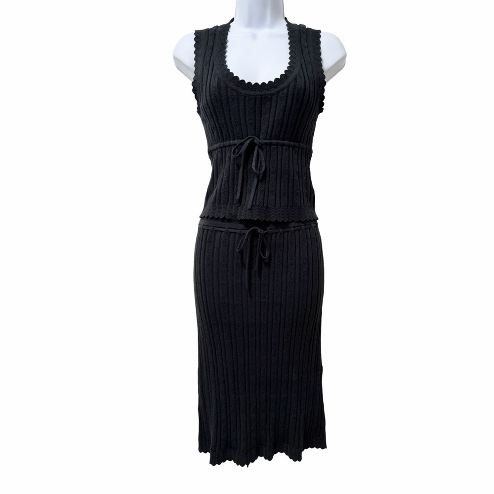 Reformation Erin Cotton Ribbed Knit Tank Top & Midi Skirt Set Size S Black NEW